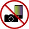 Photography, video and pictures prohibited and forbidden. Camera and cellphone NO red circle with slash w transparent background