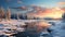 Photoreal Winter Landscape: Frozen River In Quebec Province