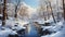Photoreal Winter Landscape Painting Of Snow Covered Trees