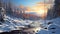 Photoreal Winter Landscape Painting With Terragen Style And Golden Light