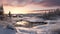 Photoreal Winter Landscape In Quebec Province: Stunning Lake, Houses, And Naturalistic Renderings