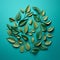 Photorealistic 3d Composition Of Twenty-six Leaves On Teal Background