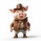 Photorealistic 3d Cowboy Pig In Leather Jacket And Hat