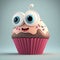 A Photorealistic 3D Cup Cake With Big Eyes and a Smile - Global Illumination