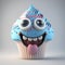 A Photorealistic 3D Cup Cake With Big Eyes and a Smile - Global Illumination