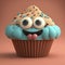 A Photorealistic 3D Cup Cake With Big Eyes and a Smile - Global Illumination