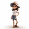 Photorealistic 3d Render Of Cartoonish Female Explorer In Straw Hat