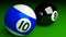 Photorealistic 3d render of pool balls isolated on green. Billiard table. Shadows and lights. Rendered illustration.