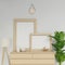 Photorealistic 3d render of simple scandinavian house interior with two a1 and a2 empty poster mockup template with wooden frame