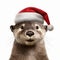 Photorealistic 3d Rendering Of Otter In White Santa Hat