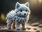 Photorealistic AI generated image of a little wolf, made in woolly style