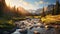 Photorealistic Alpine Sunrise Vray Mountain River Landscape