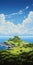 Photorealistic Anime Painting Of Island By The Ocean
