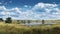 Photorealistic Art Open Prairie With Pond And Countryside Clouds