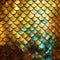 photorealistic background with rainbow fish scales. print with golden iridescent fish scales, a fairy-tale mermaid