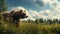 Photorealistic Bear Grazing In Grassy Field - Matthias Haker Style