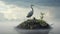 Photorealistic Bird Perched On Grassy Island: Mythological Symbolism In Nature