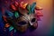 Photorealistic Carnival Mask with Decorative Elements on a Stylish, Bright and Saturated Blurred Background for a Holiday or Party