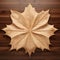 Photorealistic Carved Maple Leaf On Wooden Surface With Symmetrical Design