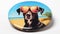 Photorealistic Dog Button With Sunglasses On Beach