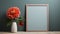 Photorealistic Empty Frame With Vase And Flower On Table