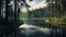 Photorealistic Forest Scene: Lake And Pine Trees