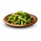 Photorealistic Fried Broccoli Dish On Wooden Plate