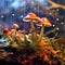 Photorealistic graphic representation of mushrooms in fantasy forest. Magic mushrooms in a surreal forest.