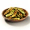 Photorealistic Grilled Cucumbers In Wooden Bowl With Zucchini And Okra