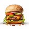 Photorealistic Hamburger With Sliced Vegetables On White Background