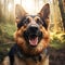 A photorealistic happy German Shepherd dog in natural setting by AI generated