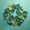 Photorealistic Image Of Thirteen Made Of Leaves On Teal Background
