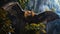 Photorealistic Junglepunk A Dark Amber Bat Flying In Brazilian Zoo