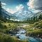 A photorealistic landscape background of natural mountain setting by AI generated