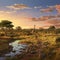 A photorealistic landscape background of natural savanna setting by AI generated