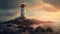 Photorealistic Lighthouse On Rocky Shore In Ocean