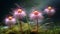 Photorealistic Macro Of Four Pink Flowers On Moss Covered Roots