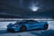 A photorealistic McLaren 720S parked under a moonlit winter sky starry frozen lake generative by Ai