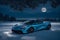A photorealistic McLaren 720S parked under a moonlit winter sky starry frozen lake generative by Ai
