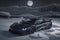 A photorealistic McLaren 720S parked under a moonlit winter sky starry frozen lake generative by Ai