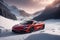 A photorealistic McLaren 720S stands proudly in a snowcovered mountain pass generative by Ai