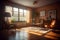 photorealistic mid century interior with sunlight from windows at summer day, neural network generated photorealistic image