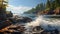 Photorealistic Ocean Scene With Rocky Shore And Trees