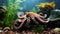 Photorealistic Octopus Sitting On Aquarium Branches With Calming Effect