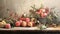 Photorealistic Oil Painting Of Apples, Peaches, And Flowers