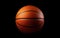 Photorealistic orange basketball ball icon in the center faded on black background. March madness poster design. Minimalistic