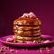 Photorealistic Pancake Stack With Peanut Sauce On Magenta Background