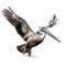 Photorealistic Pelican Flying Art With Sharp And Clever Humor