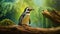 Photorealistic Penguin Portrait On Wood Branch In Forest
