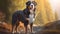 Photorealistic Portrait Of Bernese Mountain Dog In Sunlit Woods